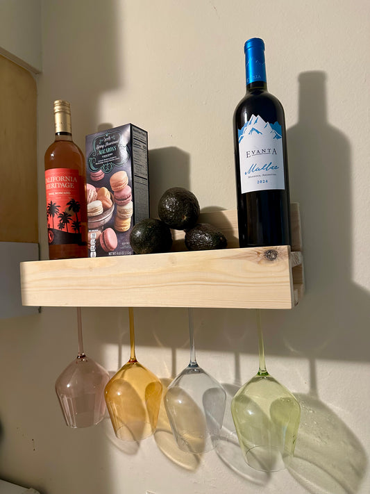 Custom Floating Bar Shelf – Wall-Mounted Bar Rack with Glass Holder