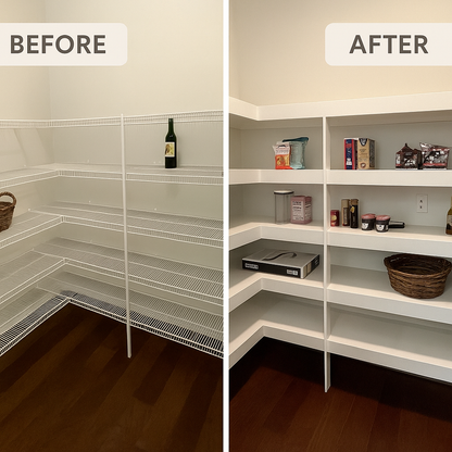 Wire Shelf Cover - Floating Style Shelf for a closet, pantry, laundry, garage. Any Size & Any Color