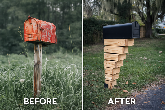 Custom Mailbox Post Kit – Modern Wood Mailbox Stand – Pressure Treated Pine, Weatherproof, Handmade Outdoor Mailbox Post Kit