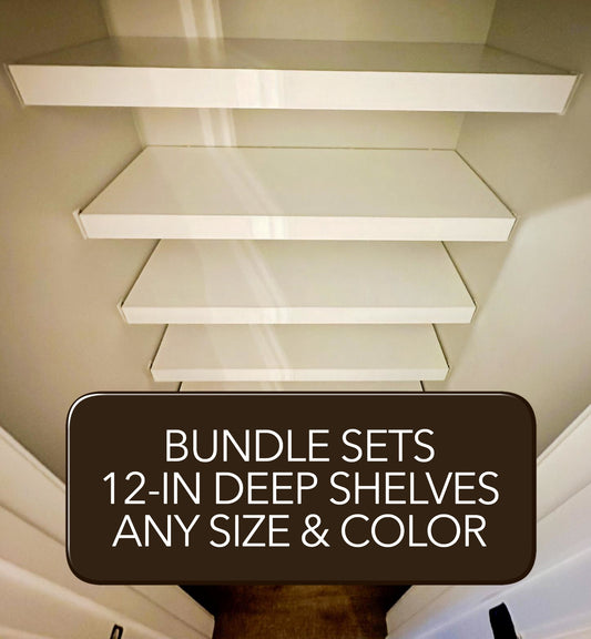 Bundle sets of 12-in Deep Wire Shelf Covers - Floating Style Shelf for a closet, pantry, laundry, garage. Any Size & Any Color