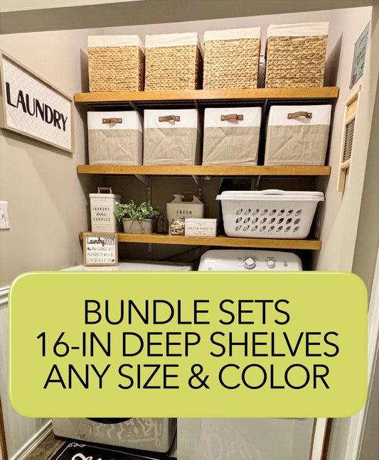 Bundle sets of 16-in Deep Wire Shelf Covers - Floating Style Shelf for a closet, pantry, laundry, garage. Any Size & Any Color
