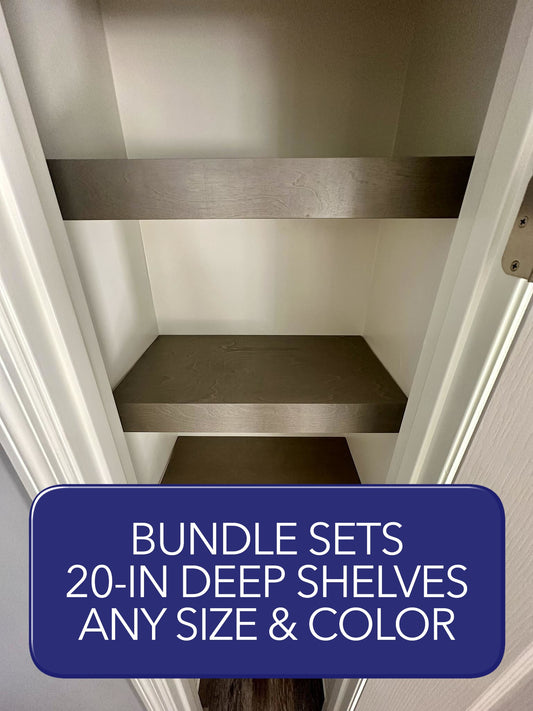 Bundle sets of 20-in Deep Wire Shelf Covers - Floating Style Shelf for a closet, pantry, laundry, garage. Any Size & Any Color